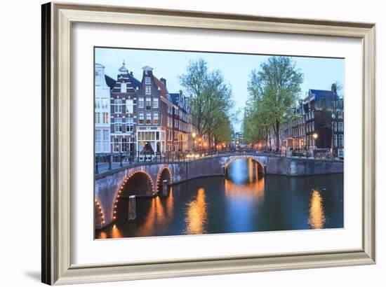 Keizersgracht and Leidsegracht Canals at Dusk, Amsterdam, Netherlands, Europe-Amanda Hall-Framed Photographic Print