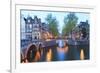 Keizersgracht and Leidsegracht Canals at Dusk, Amsterdam, Netherlands, Europe-Amanda Hall-Framed Photographic Print