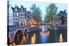 Keizersgracht and Leidsegracht Canals at Dusk, Amsterdam, Netherlands, Europe-Amanda Hall-Stretched Canvas