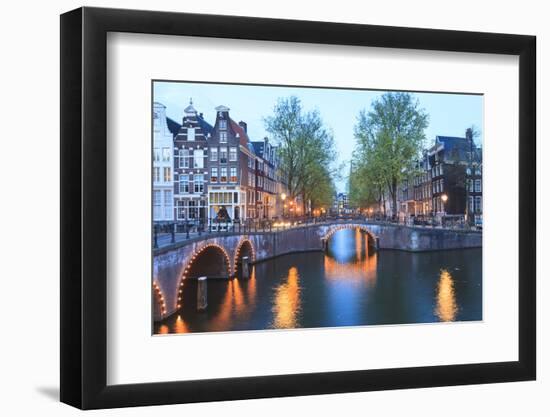 Keizersgracht and Leidsegracht Canals at Dusk, Amsterdam, Netherlands, Europe-Amanda Hall-Framed Photographic Print