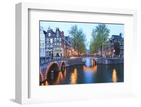 Keizersgracht and Leidsegracht Canals at Dusk, Amsterdam, Netherlands, Europe-Amanda Hall-Framed Photographic Print