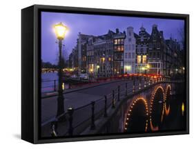Keizersgracht Canal at Night, Amsterdam, Holland-Peter Adams-Framed Stretched Canvas