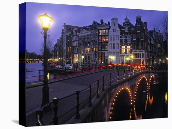 Keizersgracht Canal at Night, Amsterdam, Holland-Peter Adams-Stretched Canvas