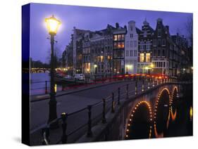 Keizersgracht Canal at Night, Amsterdam, Holland-Peter Adams-Stretched Canvas