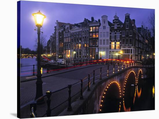 Keizersgracht Canal at Night, Amsterdam, Holland-Peter Adams-Stretched Canvas