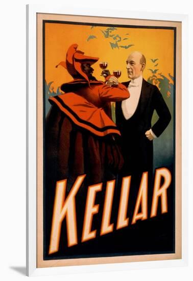 Kellar Magician Drinking Wine with the Devil Magic Poster-Lantern Press-Framed Art Print