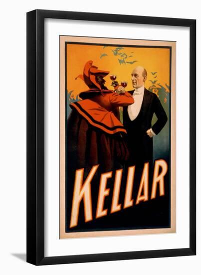 Kellar Magician Drinking Wine with the Devil Magic Poster-Lantern Press-Framed Art Print