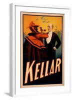 Kellar Magician Drinking Wine with the Devil Magic Poster-Lantern Press-Framed Art Print