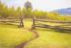 Beaten Path in Turf Ends at Gap between Two Jackleg Rail Fences across Hilly Meadow in Wyoming, Wit-Ken Schulze-Framed Stretched Canvas