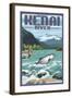 Kenai River, Alaska - Salmon Fisherman-Lantern Press-Framed Art Print