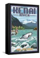 Kenai River, Alaska - Salmon Fisherman-Lantern Press-Framed Stretched Canvas