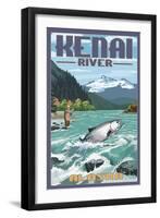 Kenai River, Alaska - Salmon Fisherman-Lantern Press-Framed Art Print