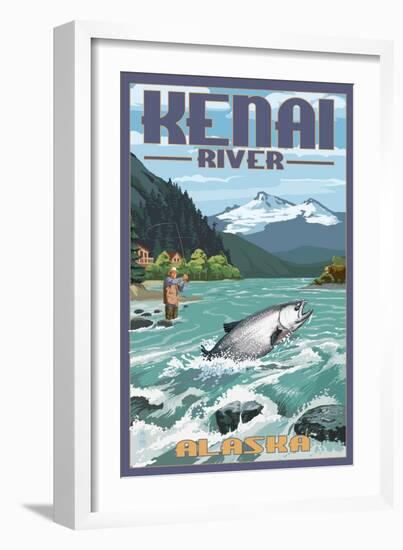 Kenai River, Alaska - Salmon Fisherman-Lantern Press-Framed Art Print