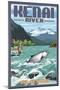 Kenai River, Alaska - Salmon Fisherman-Lantern Press-Mounted Art Print