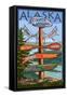 Kenai River, Alaska - Sign Post-Lantern Press-Framed Stretched Canvas