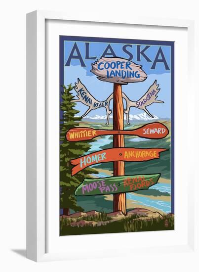 Kenai River, Alaska - Sign Post-Lantern Press-Framed Art Print