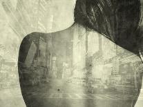 A Montage of a Naked Young Woman's Back and a City Street with Cars and Illuminations-Kenji Mizumori-Photographic Print