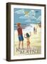 Kennebunk Beach, Maine - Kite Flyers-Lantern Press-Framed Art Print