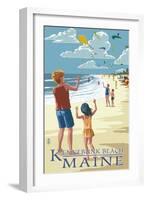Kennebunk Beach, Maine - Kite Flyers-Lantern Press-Framed Art Print