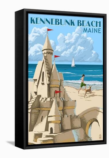 Kennebunk Beach, Maine - Sand Castle-Lantern Press-Framed Stretched Canvas