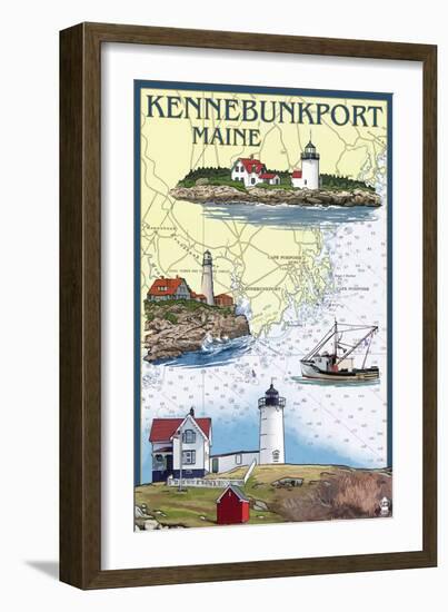 Kennebunkport, Maine - Nautical Chart-Lantern Press-Framed Art Print