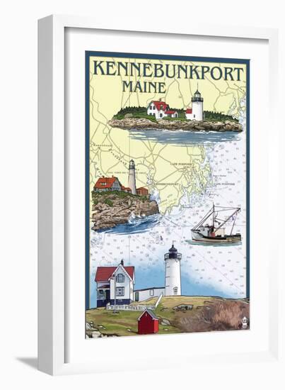 Kennebunkport, Maine - Nautical Chart-Lantern Press-Framed Art Print