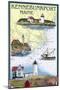 Kennebunkport, Maine - Nautical Chart-Lantern Press-Mounted Art Print