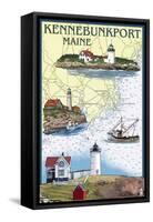 Kennebunkport, Maine - Nautical Chart-Lantern Press-Framed Stretched Canvas