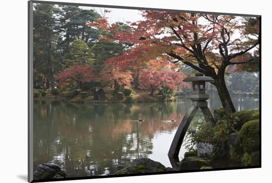 Kenrokuen Garden with Kotojitoro Lantern in Autumn-Stuart Black-Mounted Photographic Print