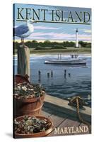 Kent Island, Maryland - Blue Crab and Oysters on Dock-Lantern Press-Stretched Canvas