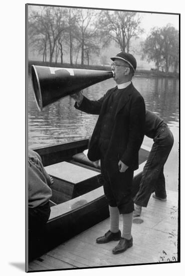 Kent School Headmaster Father Sill Yelling Through Megaphone to Crew Team-Peter Stackpole-Mounted Photographic Print