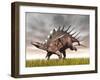 Kentrosaurus Dinosaur Running on the Yellow Grass-null-Framed Art Print