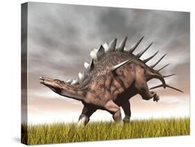 Kentrosaurus Dinosaur Running on the Yellow Grass-null-Stretched Canvas