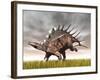 Kentrosaurus Dinosaur Running on the Yellow Grass-null-Framed Art Print