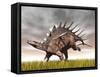 Kentrosaurus Dinosaur Running on the Yellow Grass-null-Framed Stretched Canvas