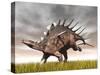 Kentrosaurus Dinosaur Running on the Yellow Grass-null-Stretched Canvas