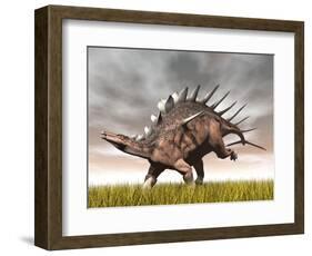 Kentrosaurus Dinosaur Running on the Yellow Grass-null-Framed Art Print