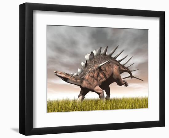 Kentrosaurus Dinosaur Running on the Yellow Grass-null-Framed Art Print