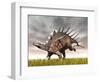 Kentrosaurus Dinosaur Running on the Yellow Grass-null-Framed Art Print