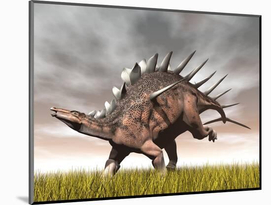 Kentrosaurus Dinosaur Running on the Yellow Grass-null-Mounted Art Print