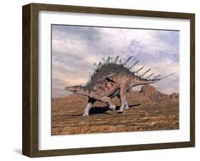 Kentrosaurus Dinosaur Walking in the Desert-null-Framed Art Print