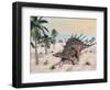 Kentrosaurus Dinosaurs Walking in the Desert Among Palm Trees-null-Framed Art Print