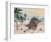 Kentrosaurus Dinosaurs Walking in the Desert Among Palm Trees-null-Framed Art Print