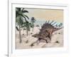 Kentrosaurus Dinosaurs Walking in the Desert Among Palm Trees-null-Framed Art Print