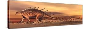 Kentrosaurus Mother and Baby Walking in the Desert by Sunset-null-Stretched Canvas