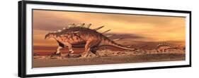 Kentrosaurus Mother and Baby Walking in the Desert by Sunset-null-Framed Premium Giclee Print