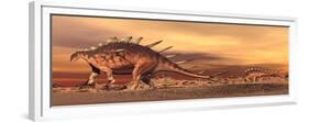 Kentrosaurus Mother and Baby Walking in the Desert by Sunset-null-Framed Premium Giclee Print