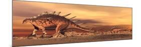 Kentrosaurus Mother and Baby Walking in the Desert by Sunset-null-Mounted Premium Giclee Print