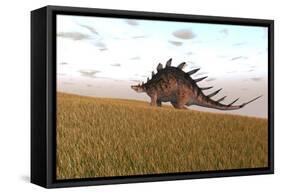 Kentrosaurus Walking across a Grassy Field-null-Framed Stretched Canvas