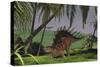 Kentrosaurus Walking Through a Field, with a Ceratosaurus in Background-null-Stretched Canvas